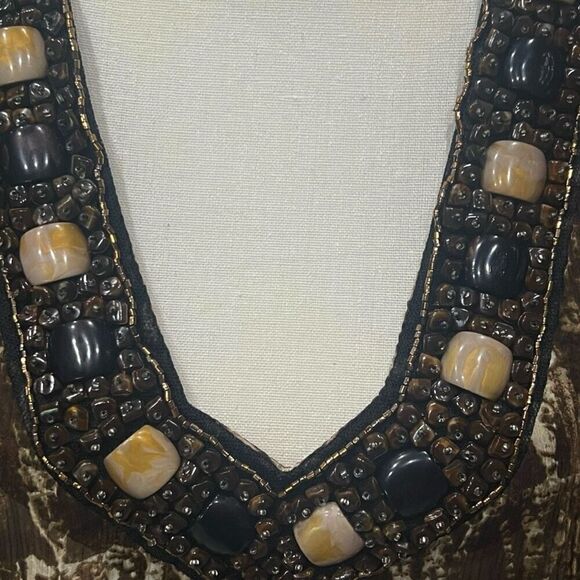 Chicos Sheer Tribal Print Poncho V Neck with Bead Embellished Neckline Size S/M - Picture 4 of 8